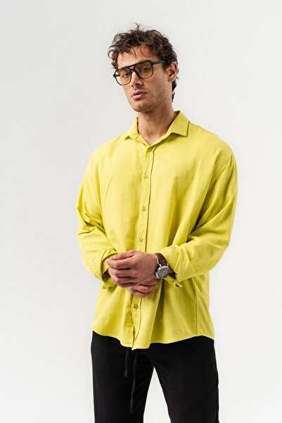 go gang own Corelino Basic Uzun Kollu Keten Kumaş Oversize Gömlek