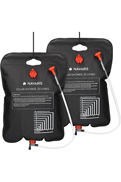 Navaris Set de 2 dușuri solare de camping cu furtun și robinet, 20L, negru, 4...