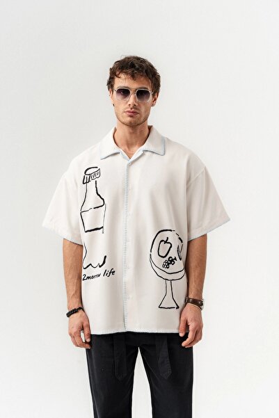 go gang own Πουκάμισο με κοντό μανίκι Scribble Apaş Yaka oversized