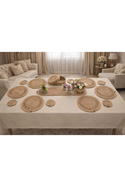 Armağan Garajı Doğal Jüt İp Supla Takımı – El Yapımı Hasır Amerikan Servis Ma...