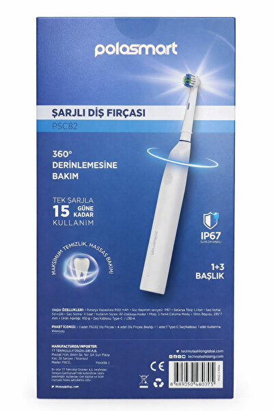 Polosmart Şarjlı Diş Fırçası PSC82 Beyaz Suya Dayanıklı
