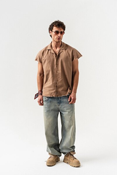 go gang own Torn Utility Saçaklı Kol Tasarım Sıfır Kol Oversize Gömlek