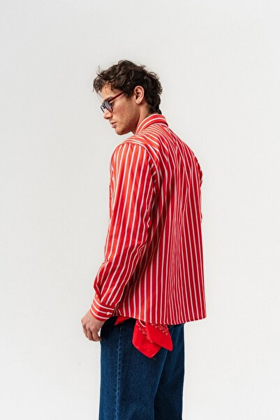 go gang own Line Pocket Με λεπτομέρεια τσέπης Ριγέ oversized Μακρυμάνικο πουκ...
