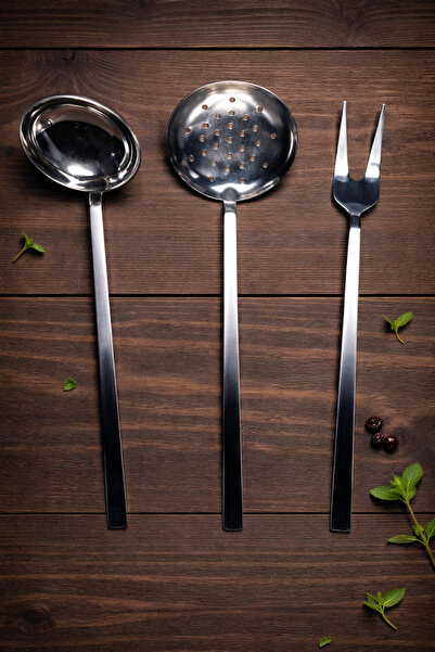 Umut طقم تقديم مكون من 3 قطع، طقم تقديم مكون من مغرفة ومصفاة وشوكة