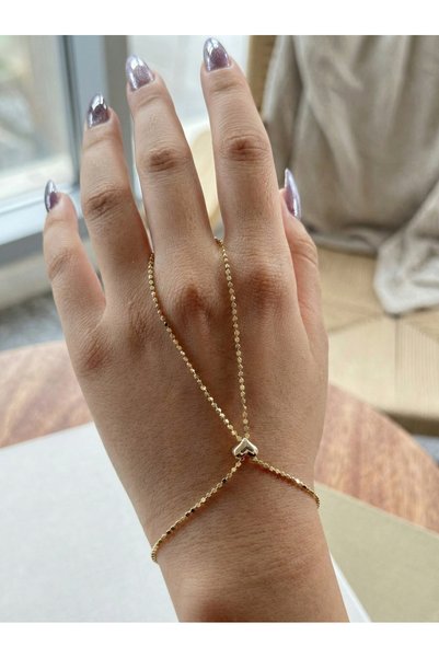 GAMBU Gold Color Heart Detailed Thin Chain Women's Shahmeran Bracelet