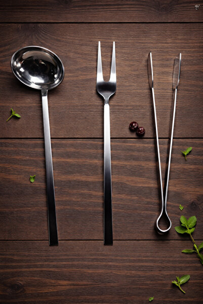 Umut طقم تقديم مكون من 3 قطع، ملعقة وشوكة وملقط