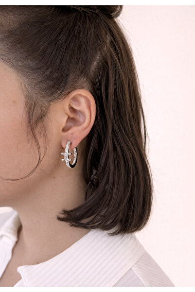 ANKA JEWELLRY أقراط نسائية من الفولاذ مرصعة بحجر الزركون من ماركة CC