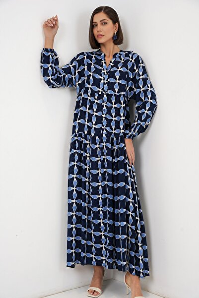 Hiccup Bdart Buttoned V-Neck Patterned Maxi Dress