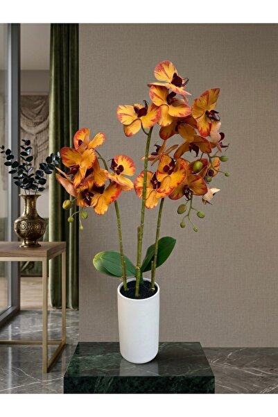 OEM Orhidee Artificială Premium 72 cm, Aspect 3 Tije, Ghiveci Ceramic Alb, Po...