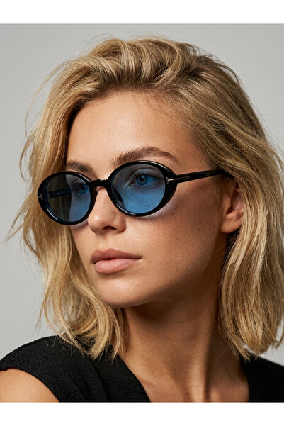 Mazzy Jine Oval Black Blue Women's Sunglasses