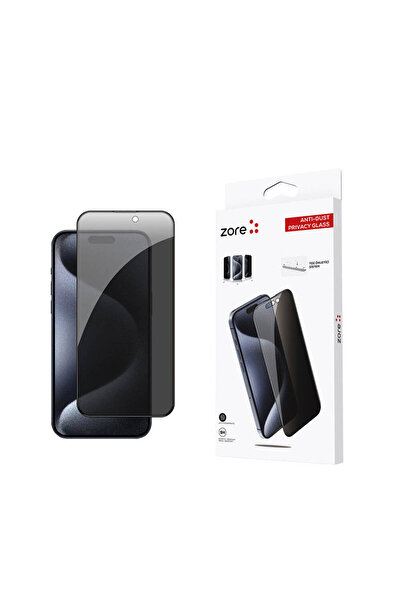 zore iPhone 15 Pro Max Uyumlu Anti-Dust Privacy Temperli Ekran Koruyucu
