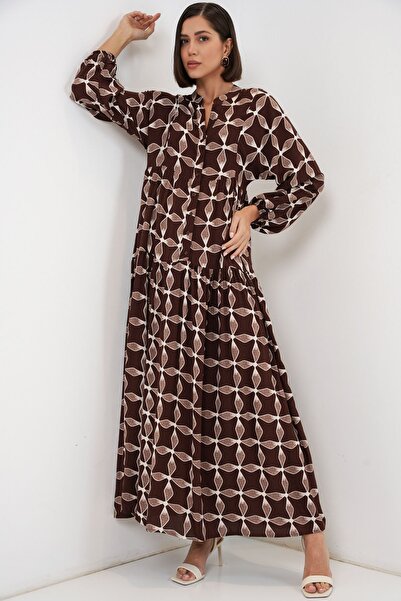 Hiccup Bdart Buttoned V-Neck Patterned Maxi Dress