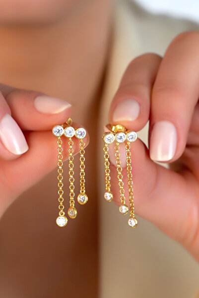 SUNSHINE 925 Ayar Gümüş ,Gold Kaplamalı Sallantılı Tasarım Küpe