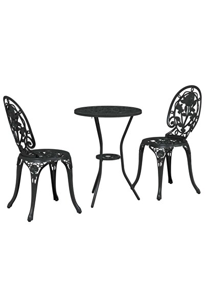 vidaxl Set Bistro de Grădină 3 pcs Negru Aluminiu