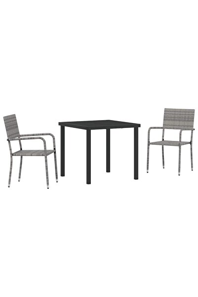 vidaxl Set de masă pentru grădină cu pernă 3 pcs Gri poliratan