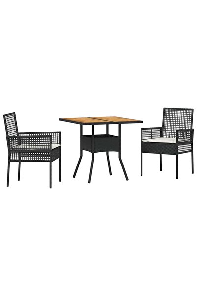 vidaxl Set de masă pentru grădină 3 pcs Negru poliratan