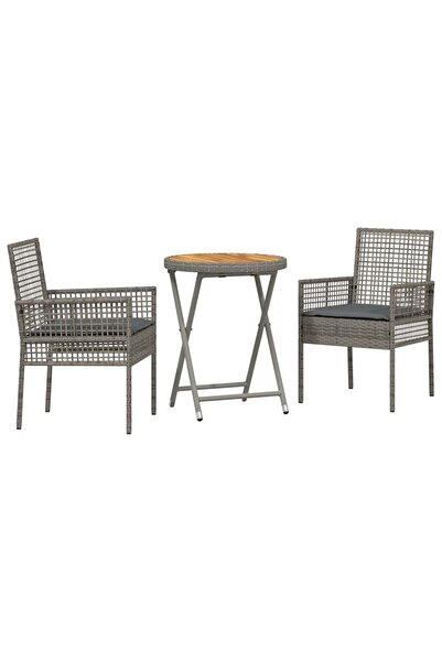 vidaxl Set Bistro de Grădină 3 pcs Gri poliratan