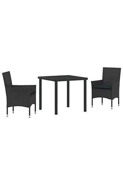 vidaxl Set de masă pentru grădină cu pernă 3 pcs Negru poliratan