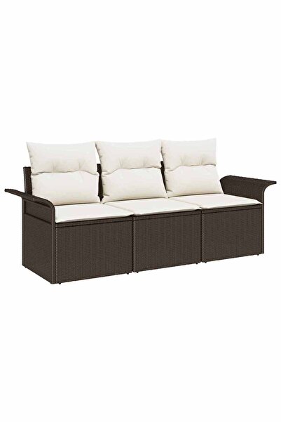 vidaxl Set de canapea cu pernă 3 pcs Maro și Crem poliratan