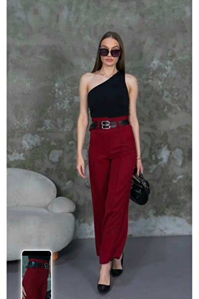 Candan KADIN ÇİFT KEMERLİ PLAZZO PANTOLON BORDO