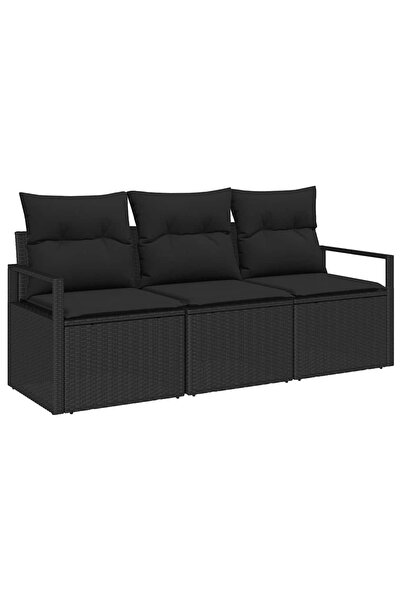 vidaxl Set de canapea 3 pcs Negru poliratan