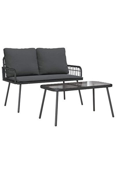 vidaxl Set de masă pentru grădină cu pernă 2 pcs Negru poliratan