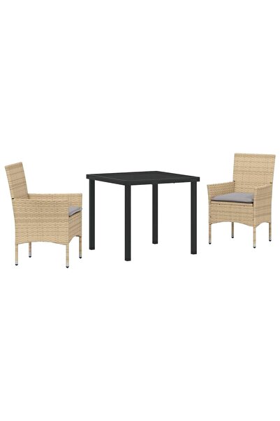 vidaxl Set de masă pentru grădină cu pernă 3 pcs Bej poliratan