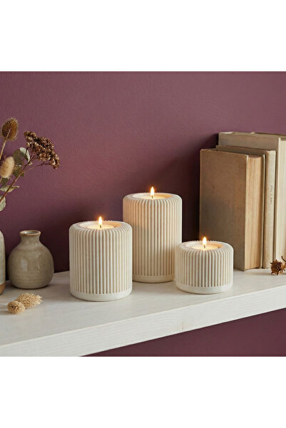 comes ALAZ III Serisi Beyaz 3'lü Derin Kanatlı Mimari Tealight Mumluk Seti 6 cm