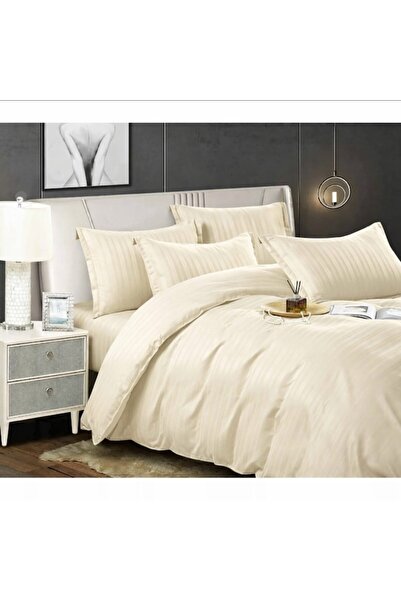 Casa Pucioasa Fine Damask Bed Linen 4 Pieces, Fitted Sheet with Stretchy, beige