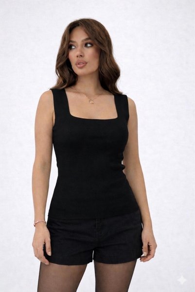 Flarsky Women's Sleeveless Blouse Thick Strap Undershirt Slim Summer Square Neck Knitwear (S-M-L) Matching 0079