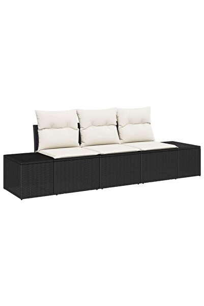 vidaxl Set de canapea cu pernă 3 pcs Negru poliratan