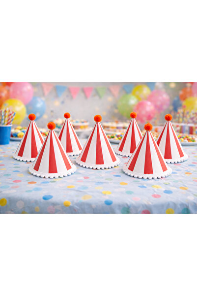 Partifabrik Carnival Colors Striped Red Cardboard Hats 6 Units 17 cm