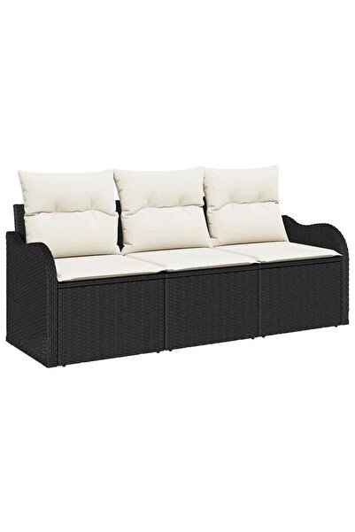 vidaxl Set de canapele pentru grădină cu pernă 3 pcs Negru poliratan