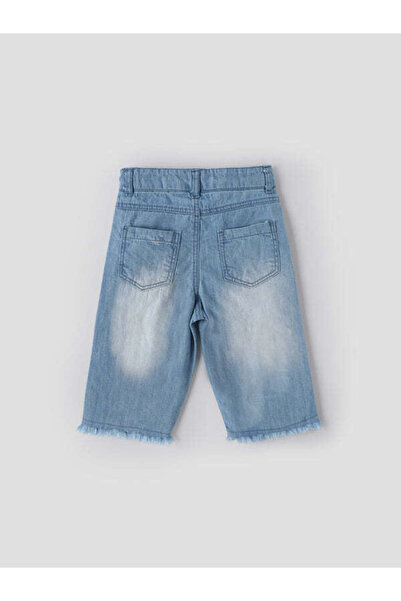 popees babycare Popees Baby Girls Light Wash Denim Shorts with Frayed Hem