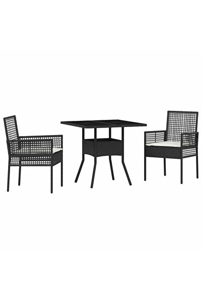 vidaxl Set de masă pentru grădină 3 pcs Negru poliratan