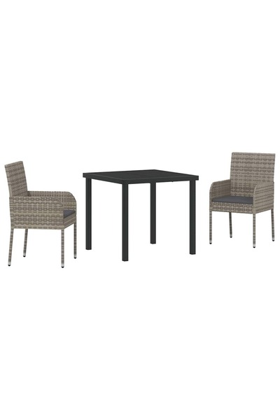 vidaxl Set de masă pentru grădină cu pernă 3 pcs Gri poliratan
