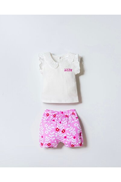 Uspa Baby Girl & Child Soft-Textured Combed Cotton Shorts Set with Guipure Co...