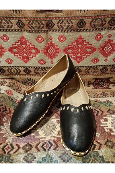 Mekapçı İhsan Black Women's Yemeni Sandals Classic Ballet Flats Model Hand-St...