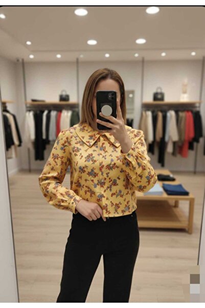 Azram Fashion kadın çiçek detaylı crop gömlek