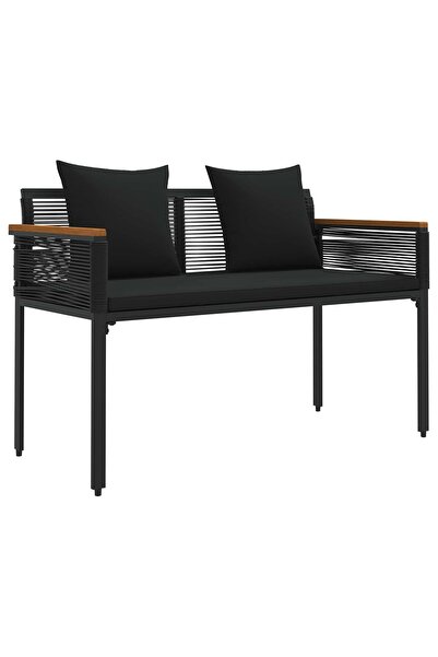 vidaxl Bancă de exterior cu pernă Negru 117 x 54 x 74.5 cm poliratan