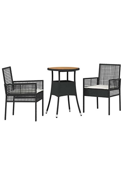 vidaxl Set de masă pentru grădină 3 pcs Negru poliratan