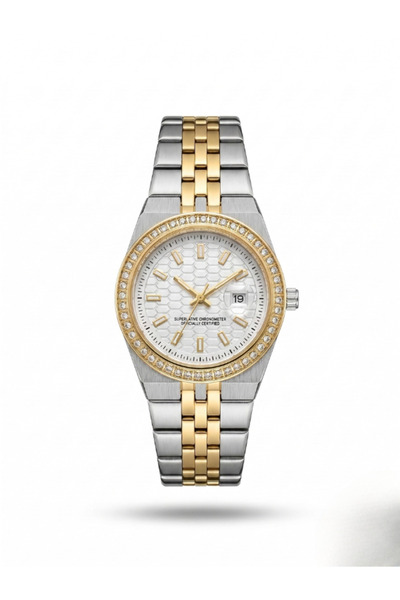 Leerybee Women's Metal Cord Honeycomb Patterned Dial Stone Calendar Wrist Watch