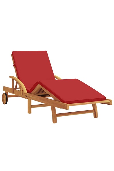 vidaxl Șezlong cu pernă Roșu 200 x 67 x 84cm Lemn masiv de acacia