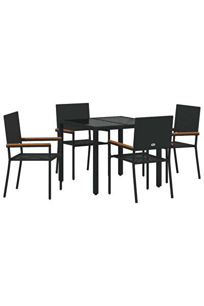 vidaxl Set de masă pentru grădină 5 pcs Negru poliratan