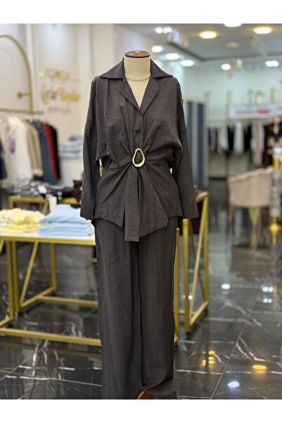 NECCE Broş Detaylı Premium Seri Kahverengi İkili Takım