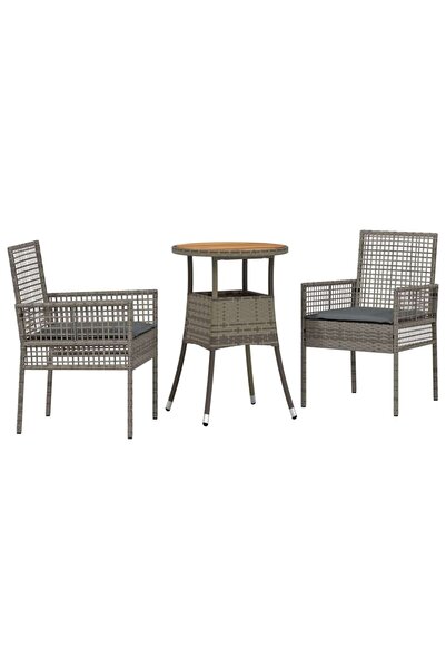 vidaxl Set de masă pentru grădină 3 pcs Gri poliratan