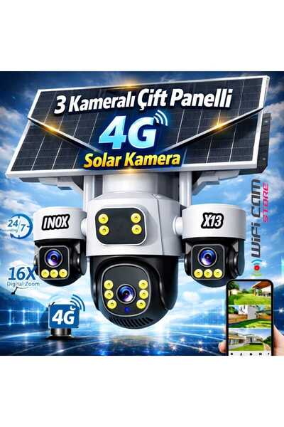 WİFİCAM İnox X13 3 Kameralı 4g Solar Kamera AOV Yazlım 7/24 Kayıt