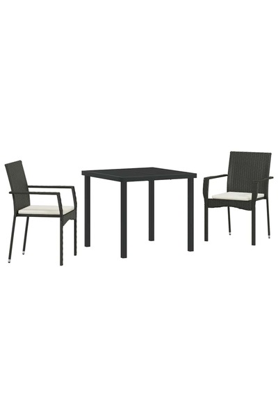 vidaxl Set de masă pentru grădină cu pernă 3 pcs Negru poliratan