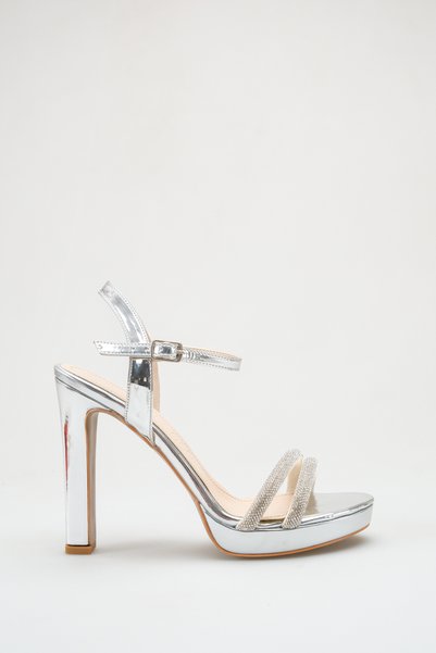Rella Silver Stone Platform High Heel Evening Dress Women's Sandals - Stylish Wedding Guest Evening Shoes