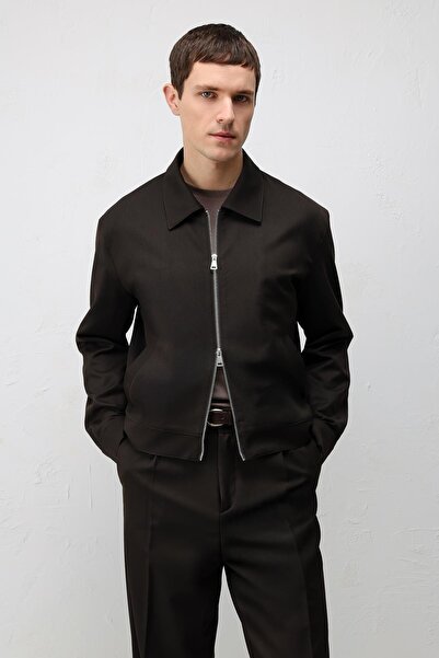 Antioch Koyu Kahve Relaxed Fit Fermuarlı Erkek Mont